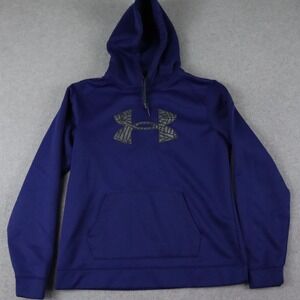 Under Armour Hoodie Womens Large ColdGear Semi-Fitted Pullover Sweatshirt Blue